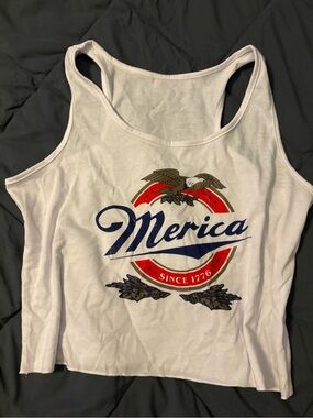 'Merica White Graphic Racerback Tank Top